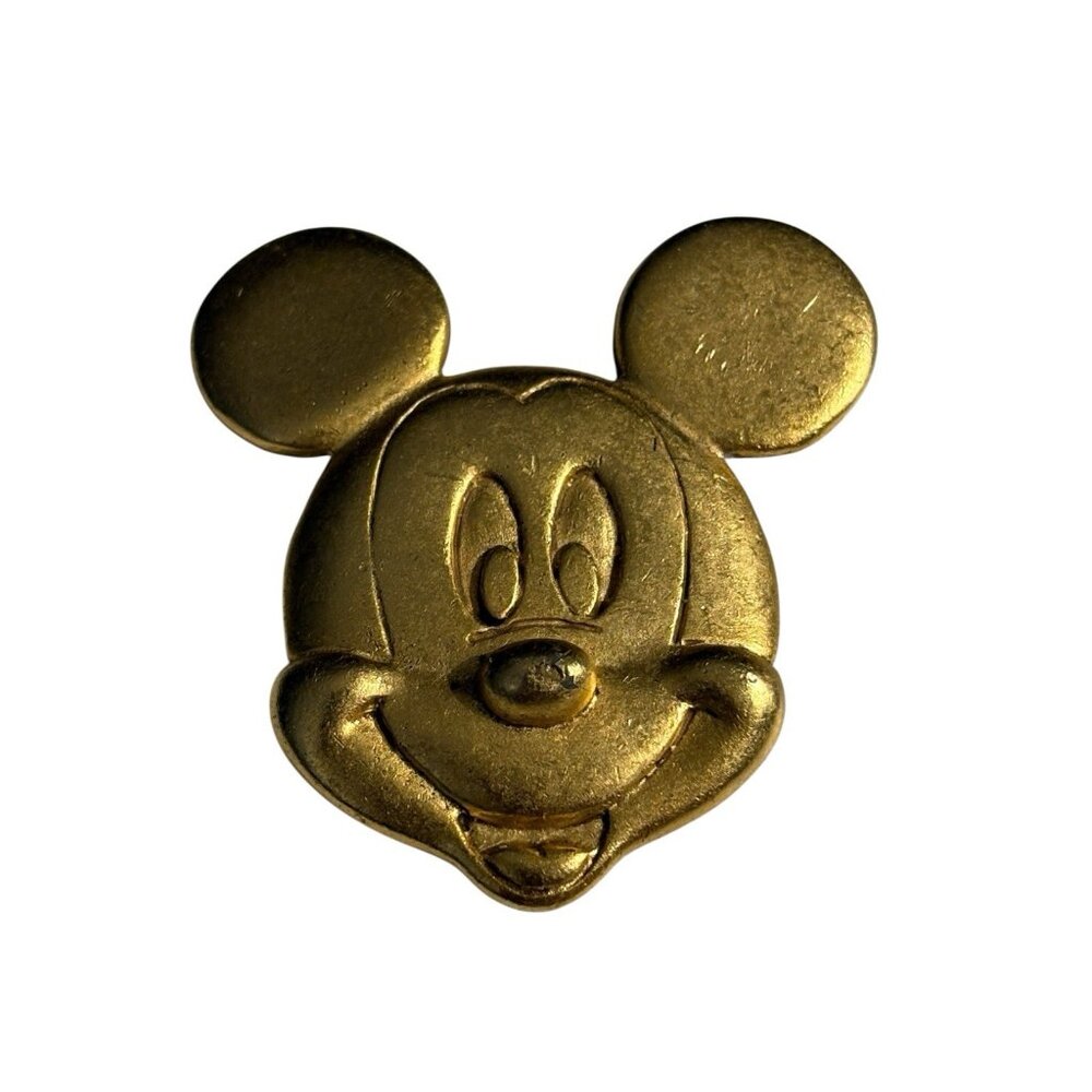 Rare Disney Mickey Mouse Pin Brooch Satin Gold Tone Smiling‎ Face VTG Animation